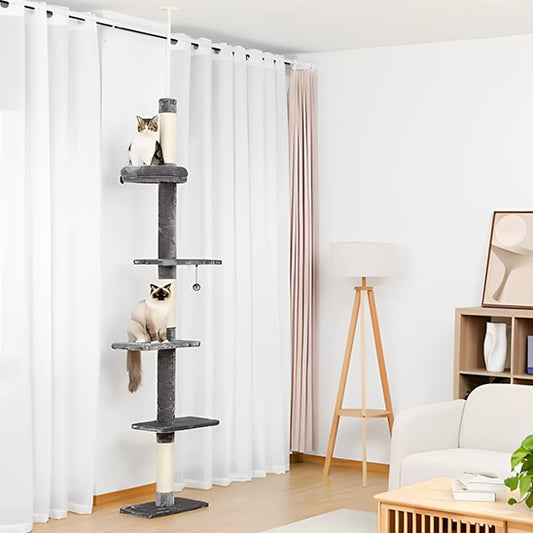 arbre a chat gris deux chats sur les niveaux