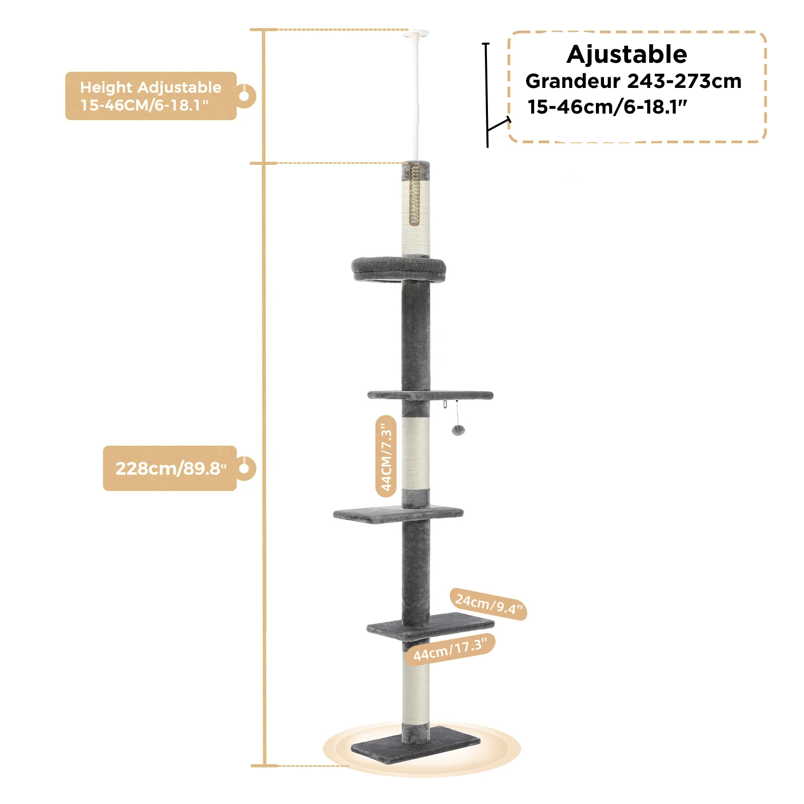 arbre a chat module gris 243-273cm