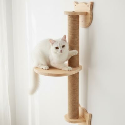 arbre a chat mural un chat blanc sur le griffoir