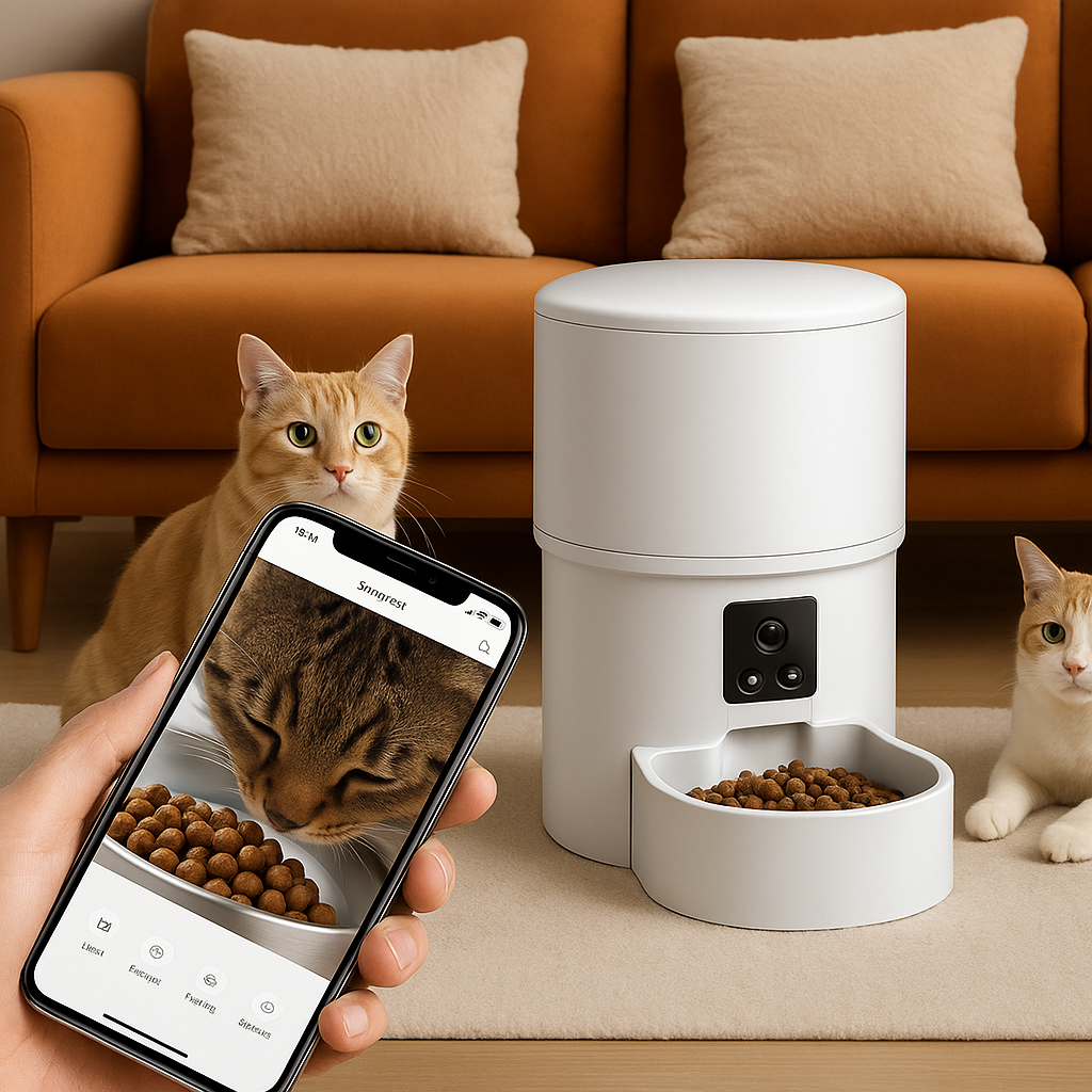 distributeur de croquettes pour chat camera