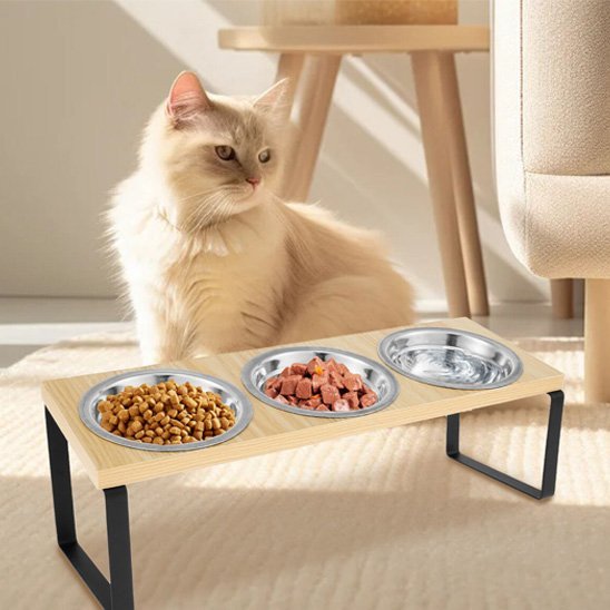 gamelle chat mangeoire bois