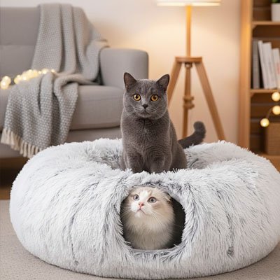 niche pour chat tunnel en peluche