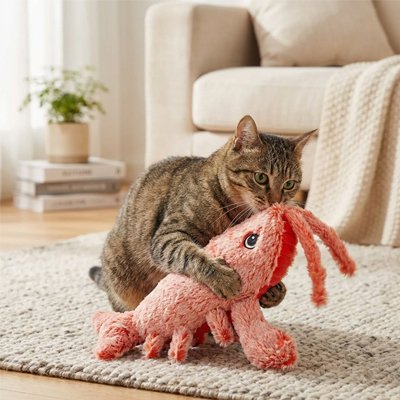 un chat enlace la peluche pour chat homard