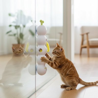 un chat joue avec jouet chat interactif apposer sur miroir