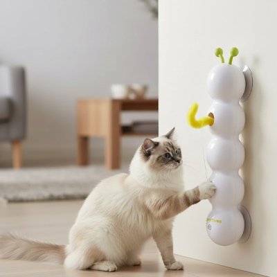 un chat joue avec jouet chat interactif forme de chenille