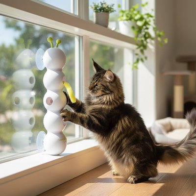 un chat joue jouet chat interactif adosser sur fenetre