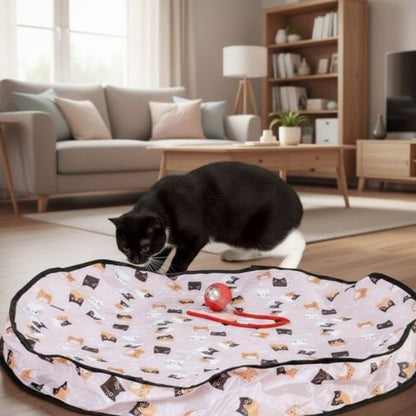 un chat renifle la pochette jouet chat interactif